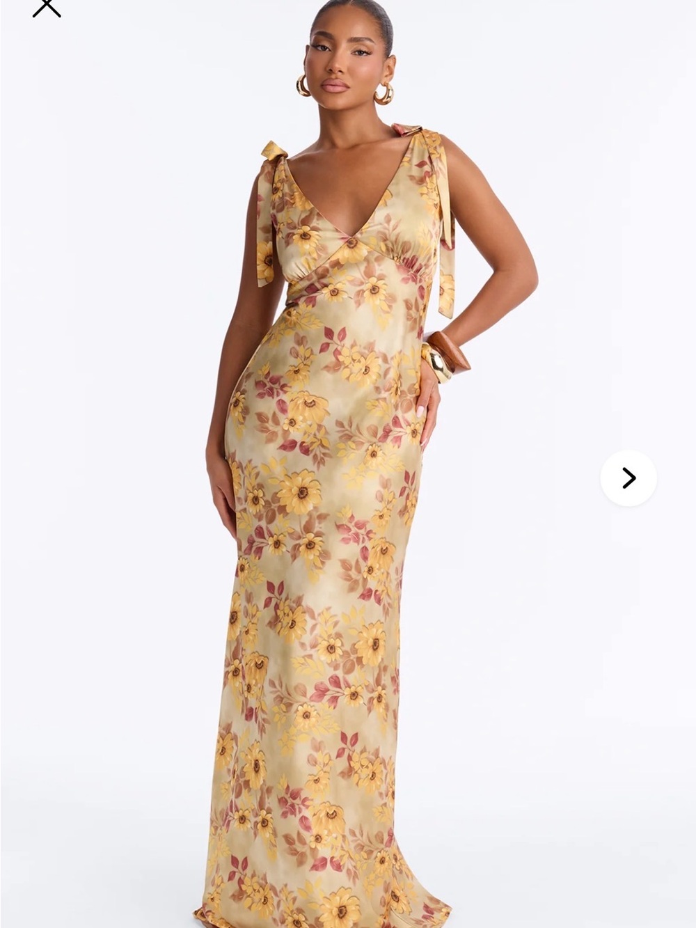 Fashion Nova Yellow Floral Tie-Shoulder V-Neck Maxi Dress